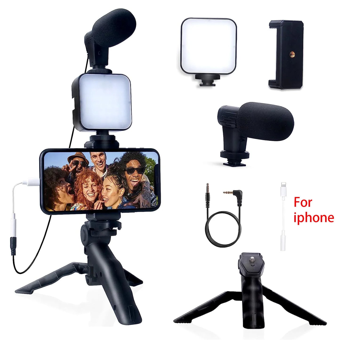 Smartphone Vlogging Kit for Iphone Android with Tripod Mini Microphone Starter Vlog Kit for Live Stream Video Youtube