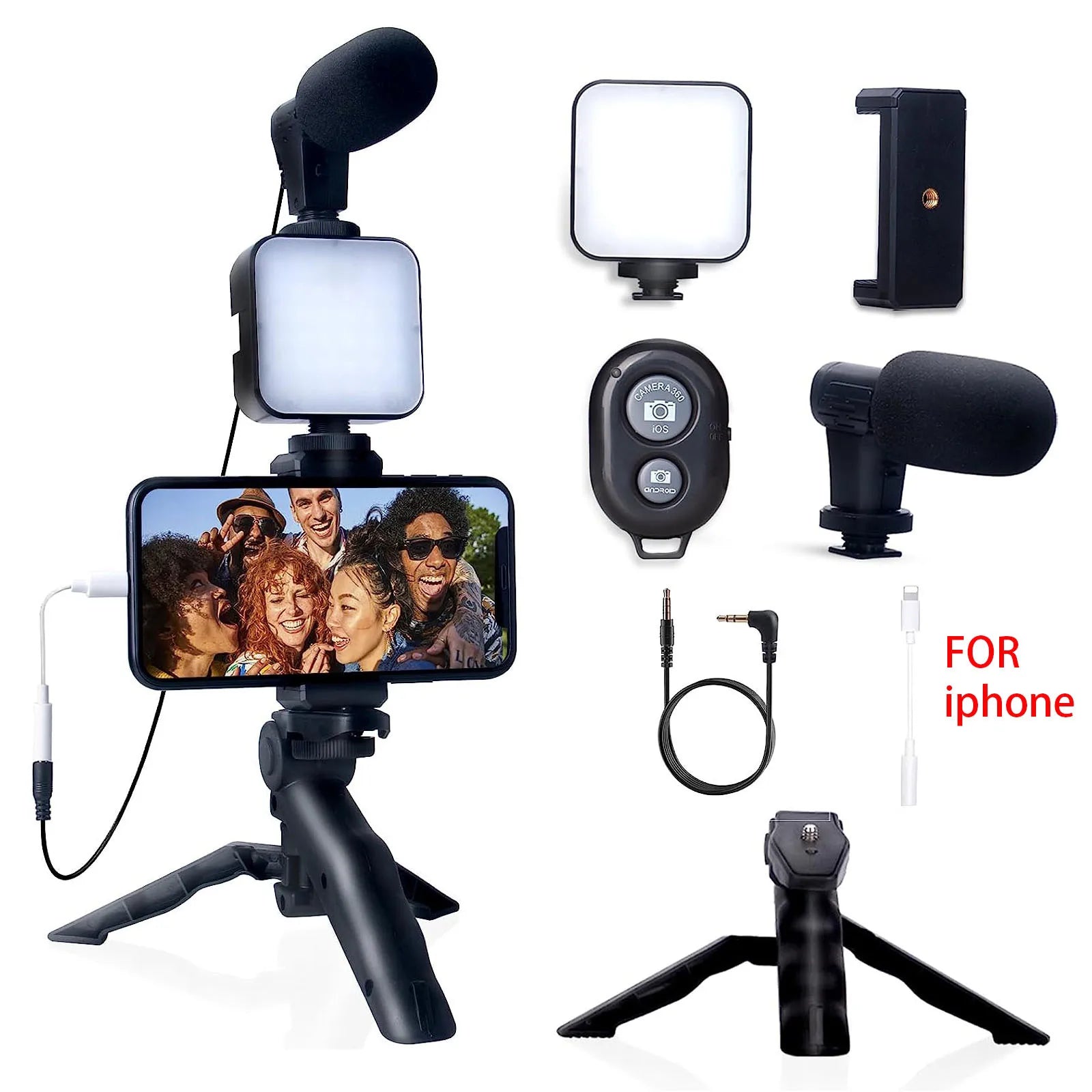Smartphone Vlogging Kit for Iphone Android with Tripod Mini Microphone Starter Vlog Kit for Live Stream Video Youtube