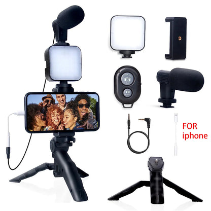 Smartphone Vlogging Kit for Iphone Android with Tripod Mini Microphone Starter Vlog Kit for Live Stream Video Youtube