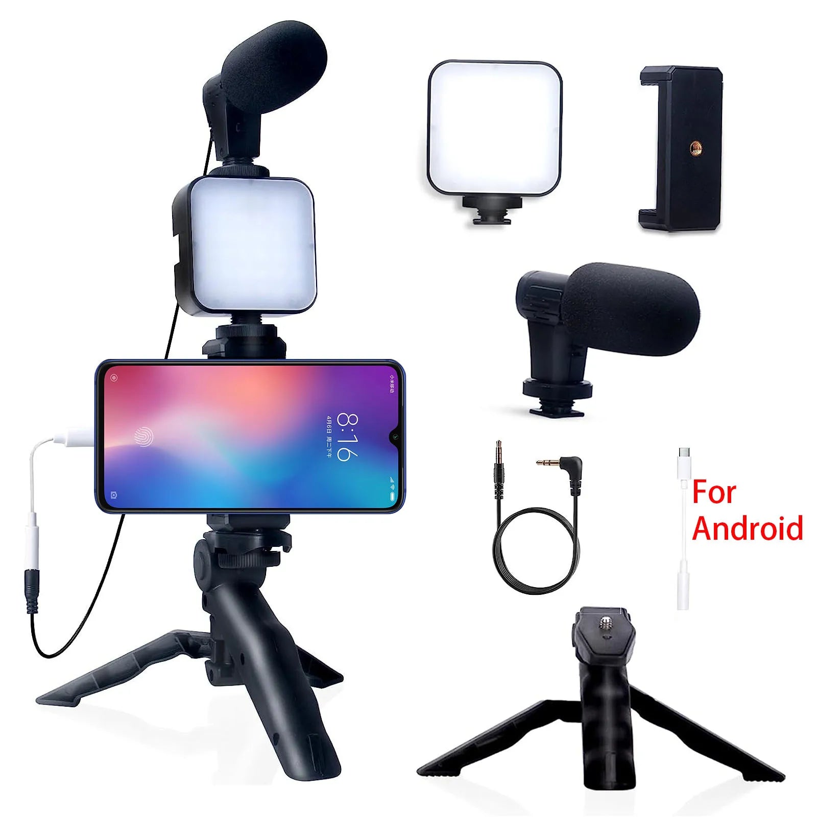 Smartphone Vlogging Kit for Iphone Android with Tripod Mini Microphone Starter Vlog Kit for Live Stream Video Youtube