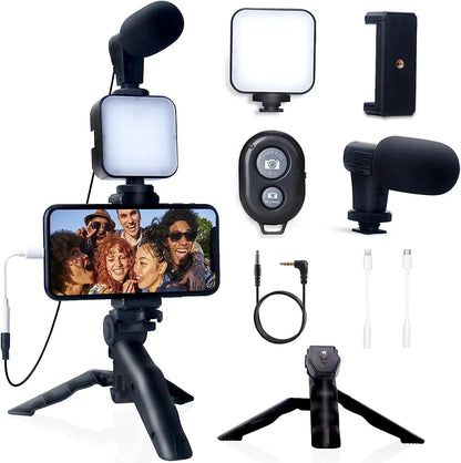 Smartphone Vlogging Kit for Iphone Android with Tripod Mini Microphone Starter Vlog Kit for Live Stream Video Youtube