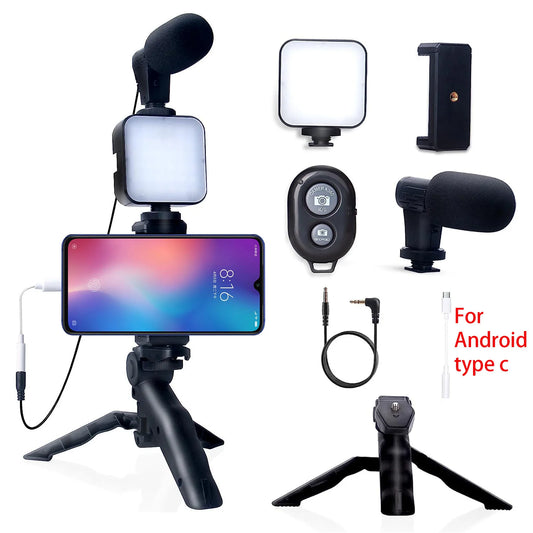 Smartphone Vlogging Kit for Iphone Android with Tripod Mini Microphone Starter Vlog Kit for Live Stream Video Youtube